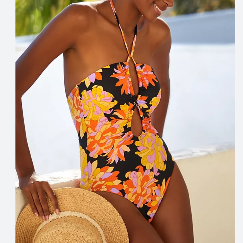 Anthropologie Seafolly Palm Springs Lace-Up Cutout One-Piece Swimsuit in US 4